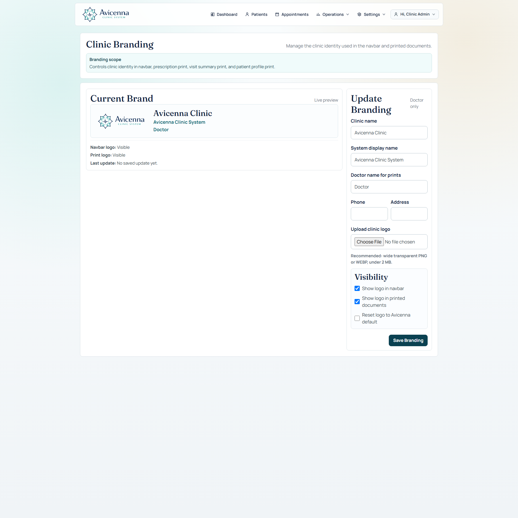 Avicenna clinic branding configuration