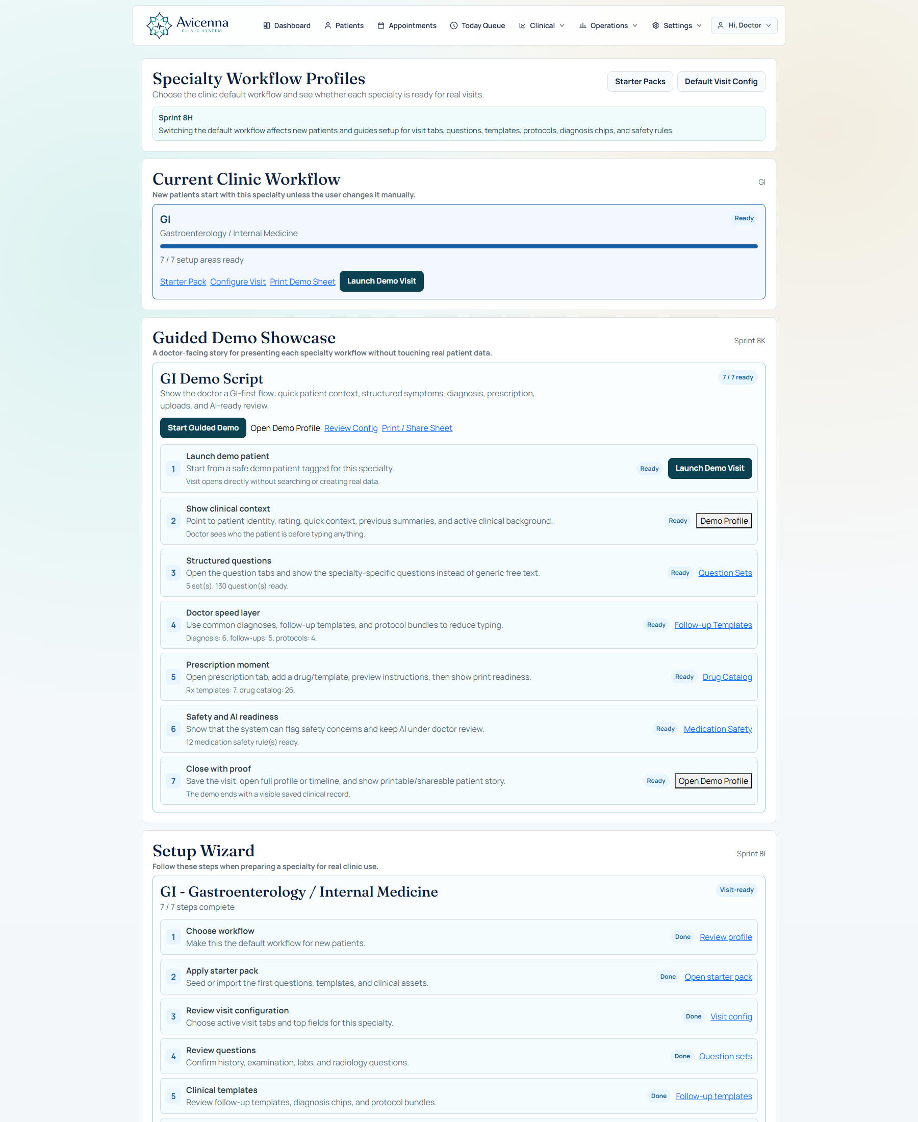 Specialty workflow profiles in Avicenna